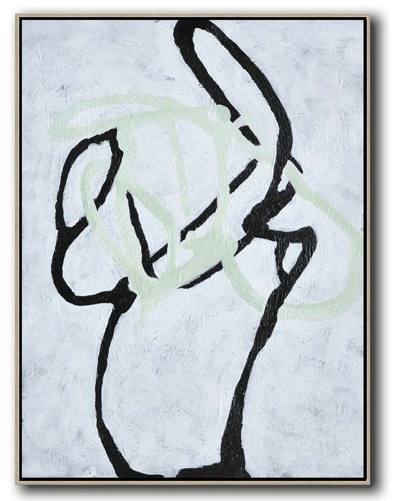 Hand Made Abstract Art,Hand-Painted Black And White Minimal Painting On Canvas,Modern Art Abstract Painting